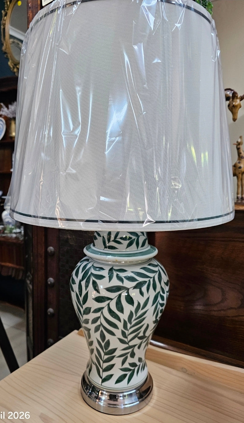 Pair of green leef jar lamps