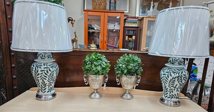 Pair of green leef jar lamps
