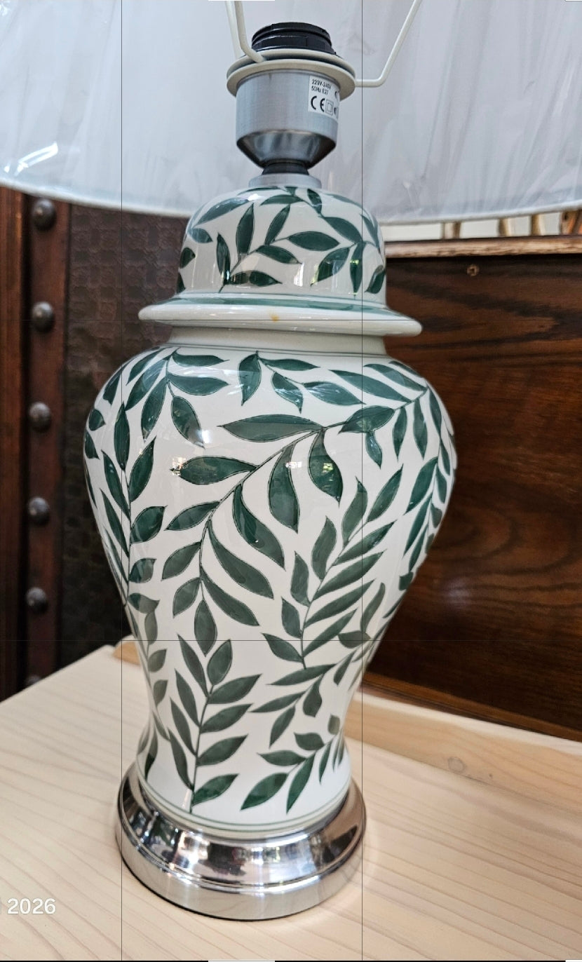 Pair of green leef jar lamps